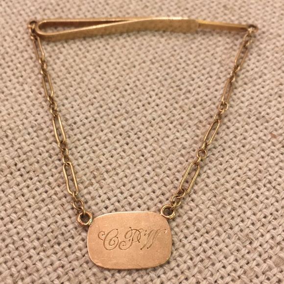 Vintage 14k Gold Tie Clip Chain & Initials “CPW” - Picture 9 of 14